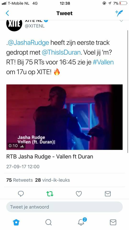 Check videoclip van ‘Jasha Rudge – Vallen ft. Duran’ vandaag op Xite?