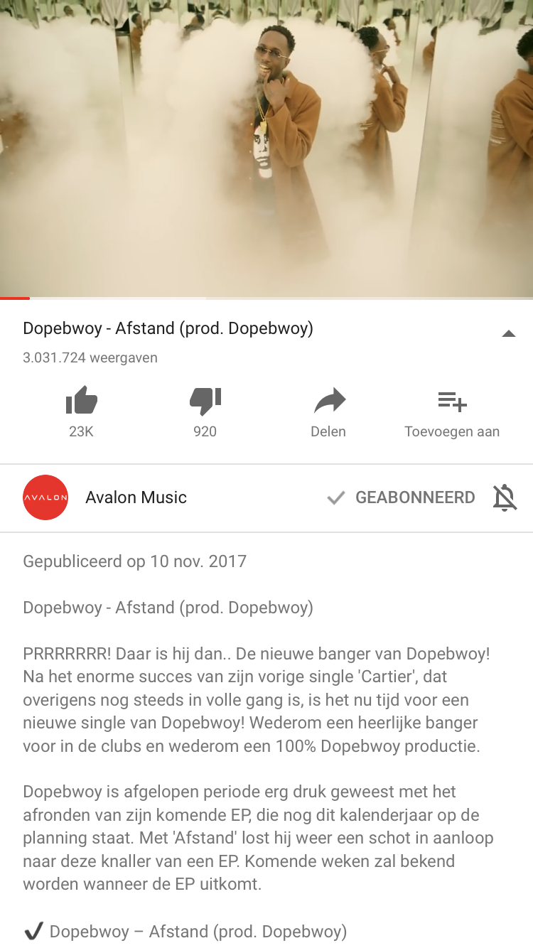 ‘Dopebwoy – Afstand’ heeft de 3 miljoen views behaald op YouTube